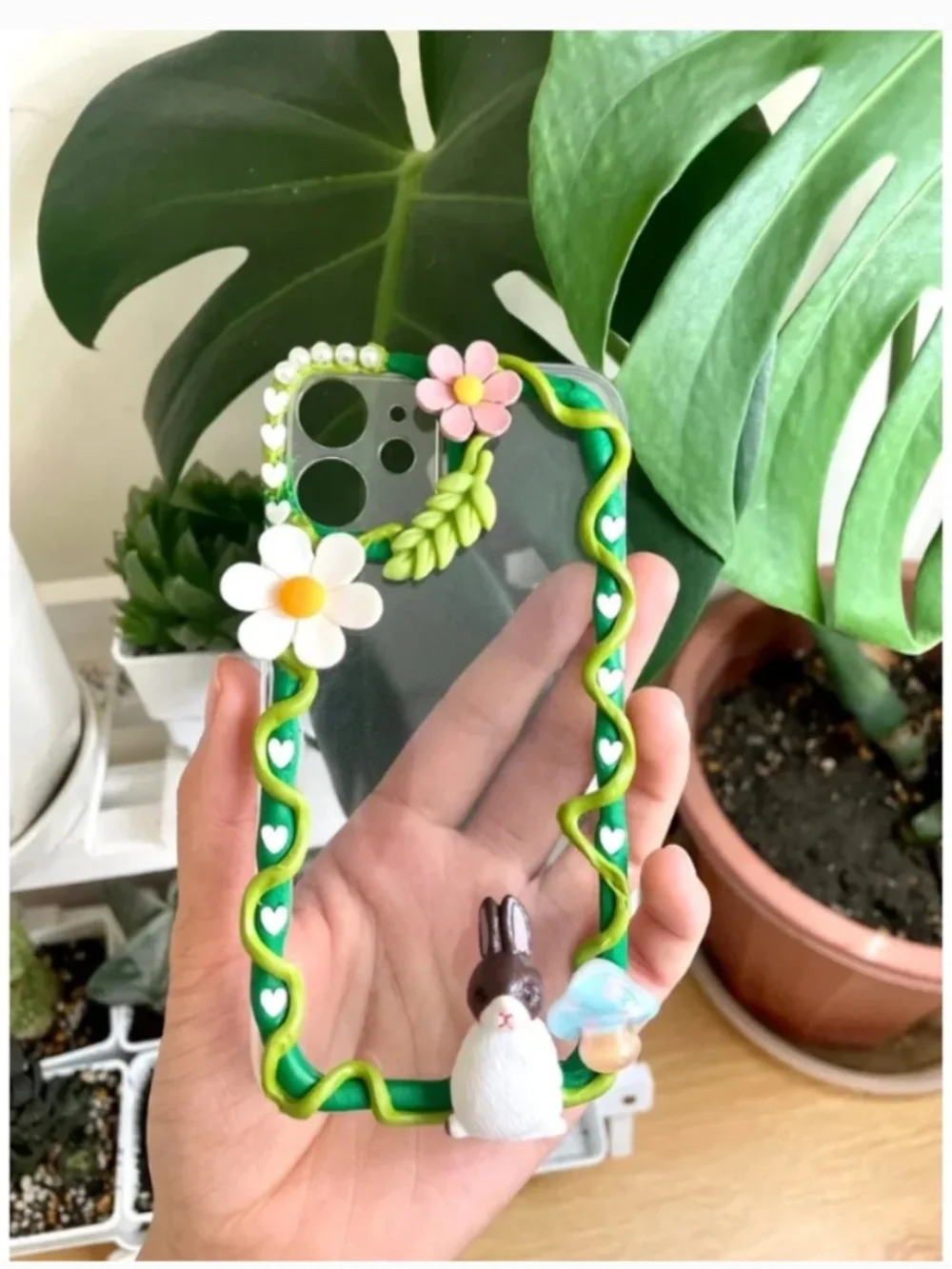 iPhone12mini Baroque Butterfly and rabbit Phone Case, Handmade